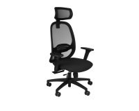 Fauteuil de bureau ergonomique NODI, tissu et maille, avec accoudoirs 3D et appui-tête, mécanisme synchrone, pieds noirs - Noir