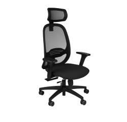 Fauteuil de bureau ergonomique NODI, tissu et maille, avec accoudoirs 3D et appui-tête, mécanisme synchrone, pieds noirs