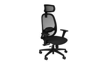 Ergonomischer Bürostuhl NODI, Stoff und Netz, mit 3D-Armlehnen und Kopfstütze, synchroner Mechanismus, schwarze Beine