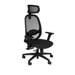 Fauteuil de bureau ergonomique NODI, tissu et maille, avec accoudoirs 3D et appui-tête, mécanisme synchrone, pieds noirs