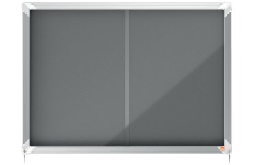Vitrina NOBO Premium Plus de puerta corredera con fondo de fieltro 8xA4 hojas, gris