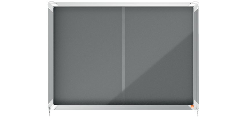 Vitrina NOBO Premium Plus de puerta corredera con fondo de fieltro 8xA4 hojas, gris