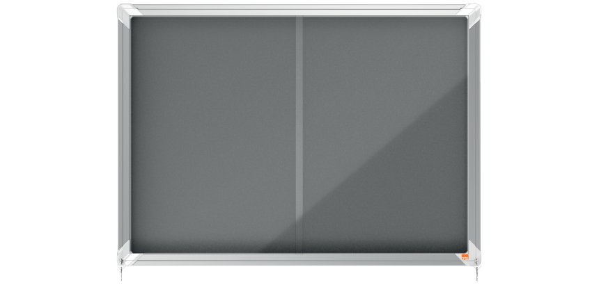 Vitrina NOBO Premium Plus de puerta corredera con fondo de fieltro 8xA4 hojas, gris