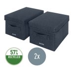 Caja de tela para almacenaje con tapa S, 2 piezas, gris