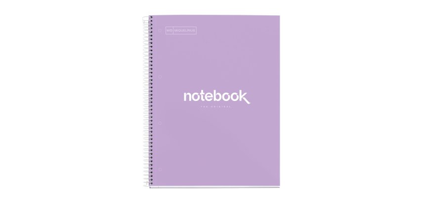 Notebook Emotions, Couverture rigide, A4, quadrillage 5x5 mm, 80 feuilles de 1 couleur, Miquelrius, Lavande.
