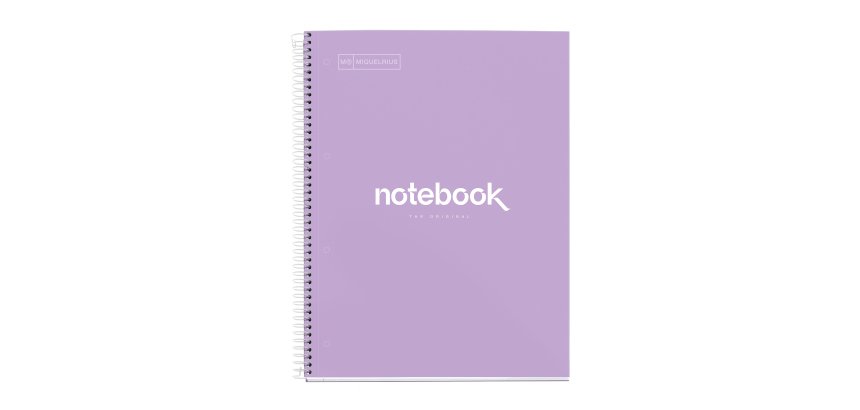 Notebook Emotions, Couverture rigide, A4, quadrillage 5x5 mm, 80 feuilles de 1 couleur, Miquelrius, Lavande.
