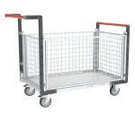 Chariot modulaire grillagé 2 dossiers + 2 ridelles plateau bois 250 kg 1000 x 600 mm roue TPE