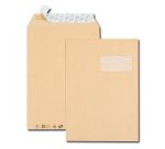 Pochette kraft brun C4 229x324 90 g/m² fenêtre 100x50 bande de protection - Boîte de 250