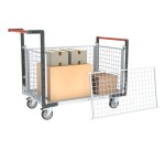Chariot modulaire grillagé 2 dossiers + 2 ridelles plateau bois 250 kg 1000 x 600 mm roue TPE