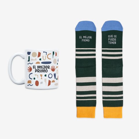 Kit Taza + Calcetines "El mejor primo que se puede tener" Fam Talla 42-46