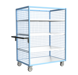 Servante grillagée 3 côtés avec 3 étagères plateau bois 250 kg 1200 x 800 mm roue TPE
