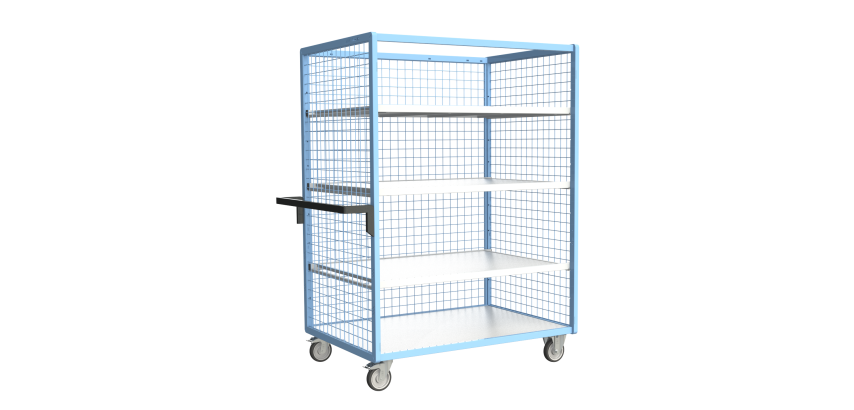 Servante grillagée 3 côtés avec 3 étagères plateau bois 250 kg 1200 x 800 mm roue TPE