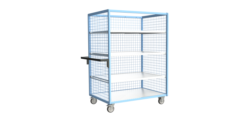 Servante grillagée 3 côtés avec 3 étagères plateau bois 250 kg 1200 x 800 mm roue TPE