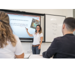 Bastidor para pantalla táctil  con 4 superficies de escritura esmaltadas magnéticas blancas retráctiles