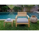 Fauteuil lounge d'extérieur CLAIN - tissu - bois teck