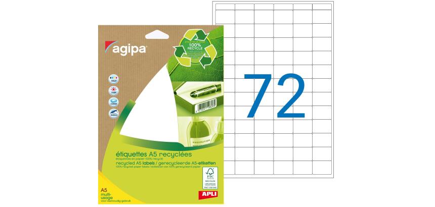 Etiquettes adresses multi-usages recyclées 16 x  22 mm Agipa - Pochette de 1800
