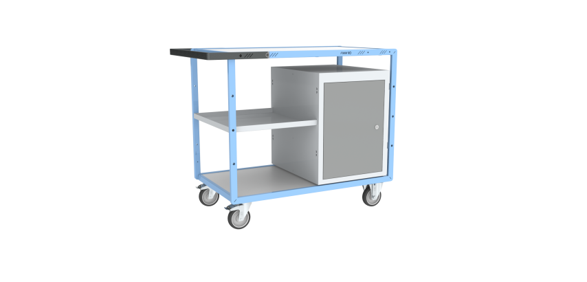 Servante établi équipée demi plateau tôle + 1 bloc porte plateau bois mélaminé 250 kg roue TPE