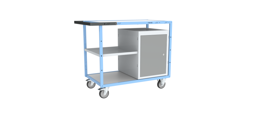 Servante établi équipée demi plateau tôle + 1 bloc porte plateau bois mélaminé 250 kg roue TPE