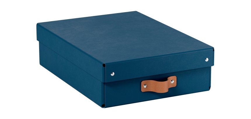 Caja de almacenamiento Leitz Puro con tapa, media baja, 8L, cartón 100% reciclado, paquete de 2 - Azul marino - 8