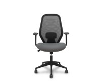 Bureaustoel- Ergo529, rugleuning in zwart gaas, zitvlak in grijze stof, piramidevormig onderstel, nylon wielen