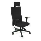 Chaise de bureau ergonomique TEAM PLUS, tissu, avec accoudoirs 1D et appui-tête, mécanisme synchrone, pieds noirs