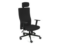 Chaise de bureau ergonomique TEAM PLUS, tissu, avec accoudoirs 1D et appui-tête, mécanisme synchrone, pieds noirs
