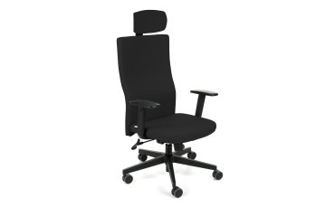 Chaise de bureau ergonomique TEAM PLUS, tissu, avec accoudoirs 1D et appui-tête, mécanisme synchrone, pieds noirs