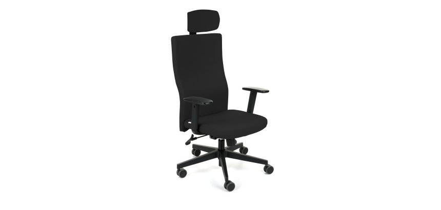 Chaise de bureau ergonomique TEAM PLUS, tissu, avec accoudoirs 1D et appui-tête, mécanisme synchrone, pieds noirs