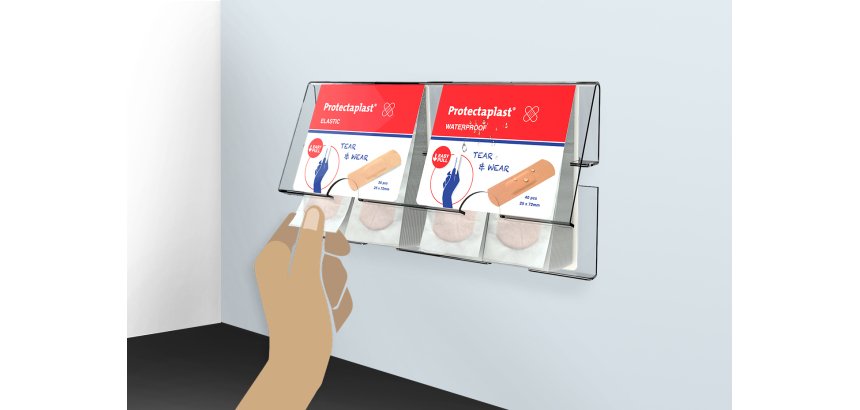 Distributeur mural de 76 pansements chairs : 40 en plastique PE + 36 en tissu élastique