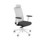 Chaise de bureau ergonomique NICO tissu et maille, avec accoudoirs 3D, appuie-tête, mécanisme synchrone + réglage profondeur d'assise, pieds blancs