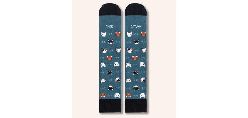Calcetines "Amor Gatuno" verde talla 36-41
