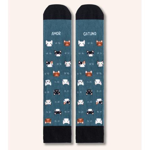 Calcetines "Amor Gatuno" verde talla 36-41