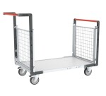 Chariot modulaire grillagé 2 dossiers plateau bois 250 kg 850 x 500 mm roue TPE