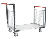 Chariot modulaire grillagé 2 dossiers plateau bois 250 kg 850 x 500 mm roue TPE