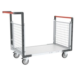 Chariot modulaire grillagé 2 dossiers plateau bois 250 kg 850 x 500 mm roue TPE