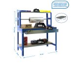 Banco de trabajo Simonwork BT4 con cajón, cuelga rollo, repisa An 90 cm azul/madera