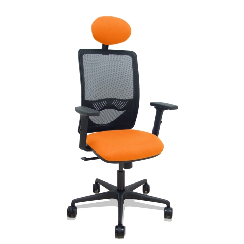 Silla de oficina Zulema con reposabrazos 2D y cabecera - Naranja