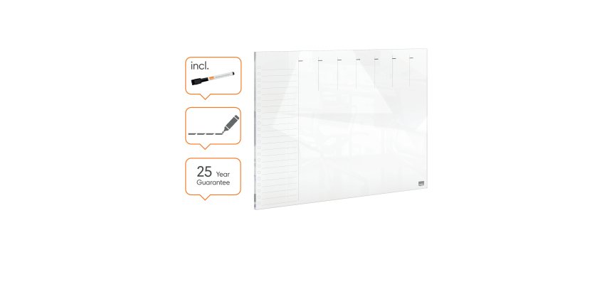 Organizador semanal de cristal de sobremesa NOBO 430 x 560 mm, blanco
