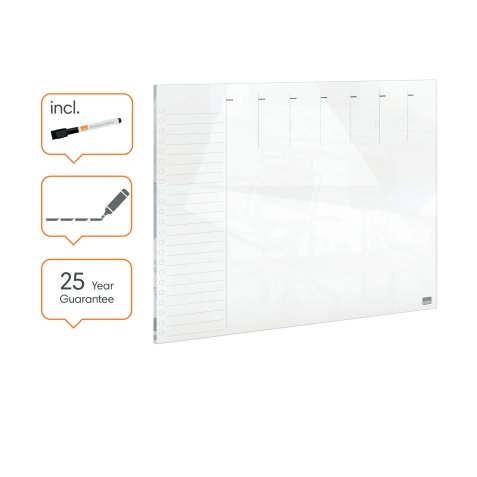 Organizador semanal de cristal de sobremesa NOBO 430 x 560 mm, blanco