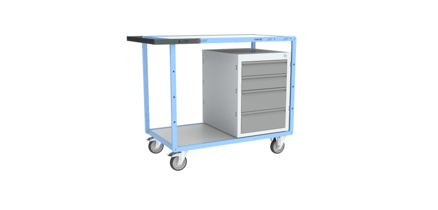 Servante établi équipée 1 bloc 4 tiroirs plateau bois mélaminé 250 kg roue TPE