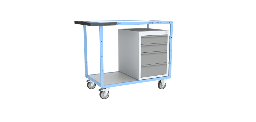 Servante établi équipée 1 bloc 4 tiroirs plateau bois mélaminé 250 kg roue TPE