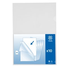 Chemise coin plastique Viquel A4 polypropylène 13/100ème incolore - Paquet de 10