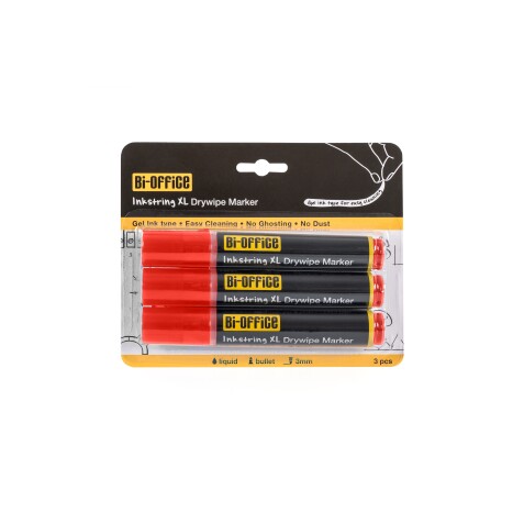 InkstringXL Pack 3 Rotuladores para Pizarra Blanca de Tinta Gel con Punta de 3mm – rojo