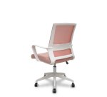 Fauteuil inclinable Ergo535 blanc avec dossier en maille rose, assise en tissu rose et roulettes en nylon
