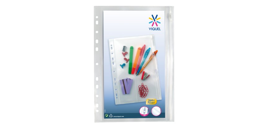 Pochettes perforées VIQUEL A4 zippée polypropylène lisse 20/100e