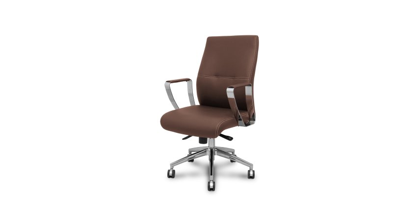 Sillón confidente Ergo540CS sincro similpiel marron base cromo ruedas cromadas