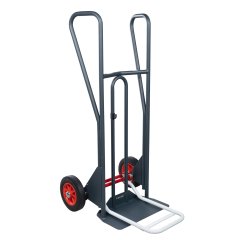 Diable à basculement assisté acier 350 kg bavette mixte poignée fermée roue caoutchouc