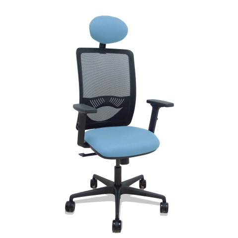 Silla de oficina Zulema con reposabrazos 2D y cabecera - Azul claro