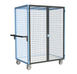 Servante grillagée 4 côtés verrouillable plateau bois 250 kg 1200 x 800 mm roue TPE