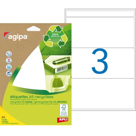 Etiquette adresse multi-usage recyclée 64 x 133 mm Agipa - Pochette de 42